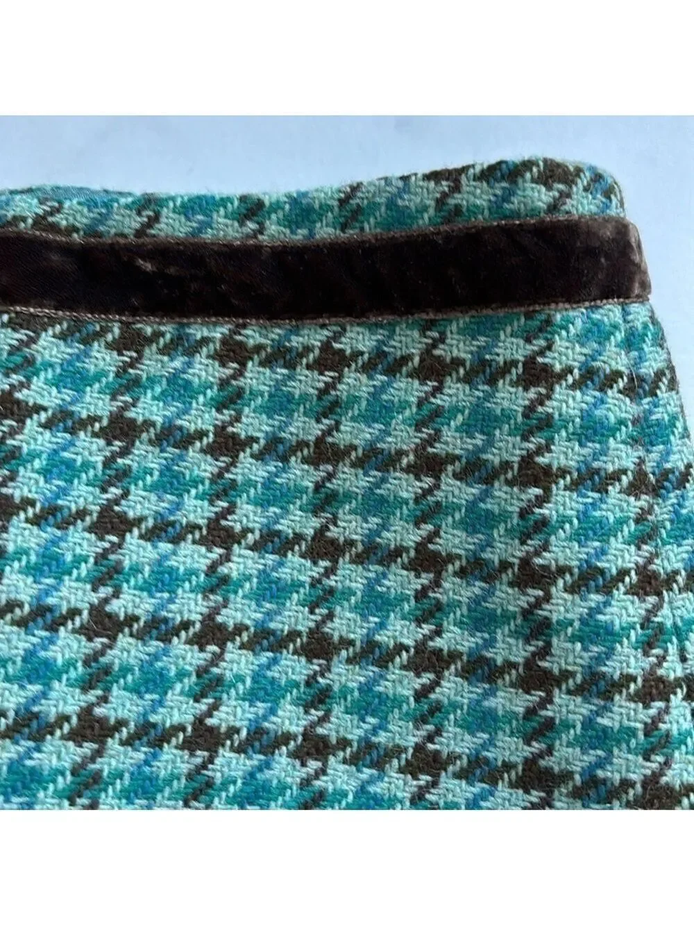 Banana Republic Turquoise Plaid Wool Mini Skirt Size 8